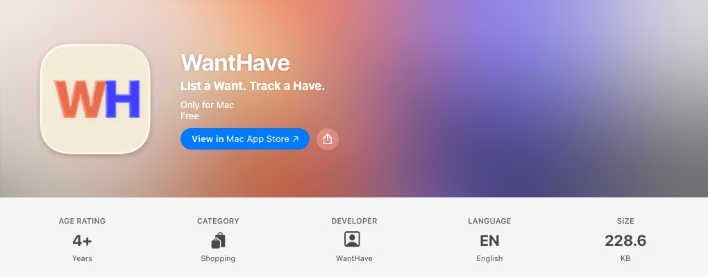 WantHave on the Mac App Store